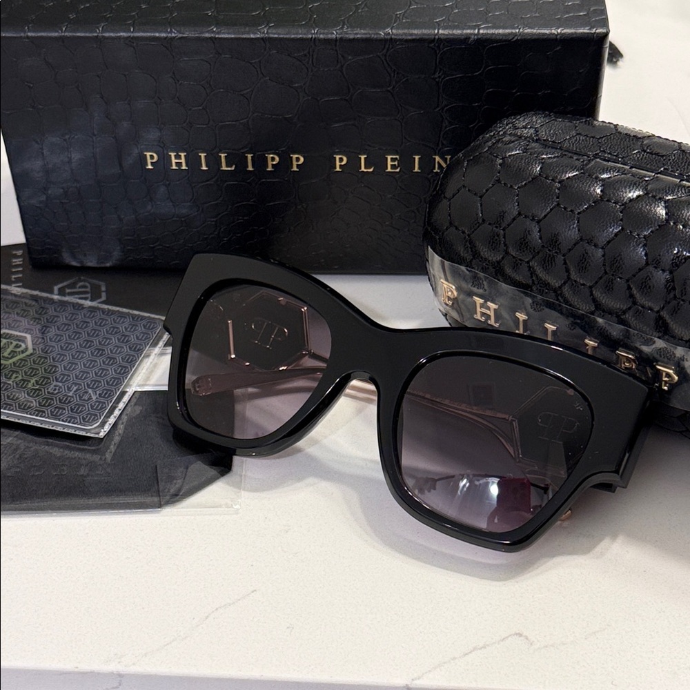 Philipp Plein Black Oversized Square Sunglasses